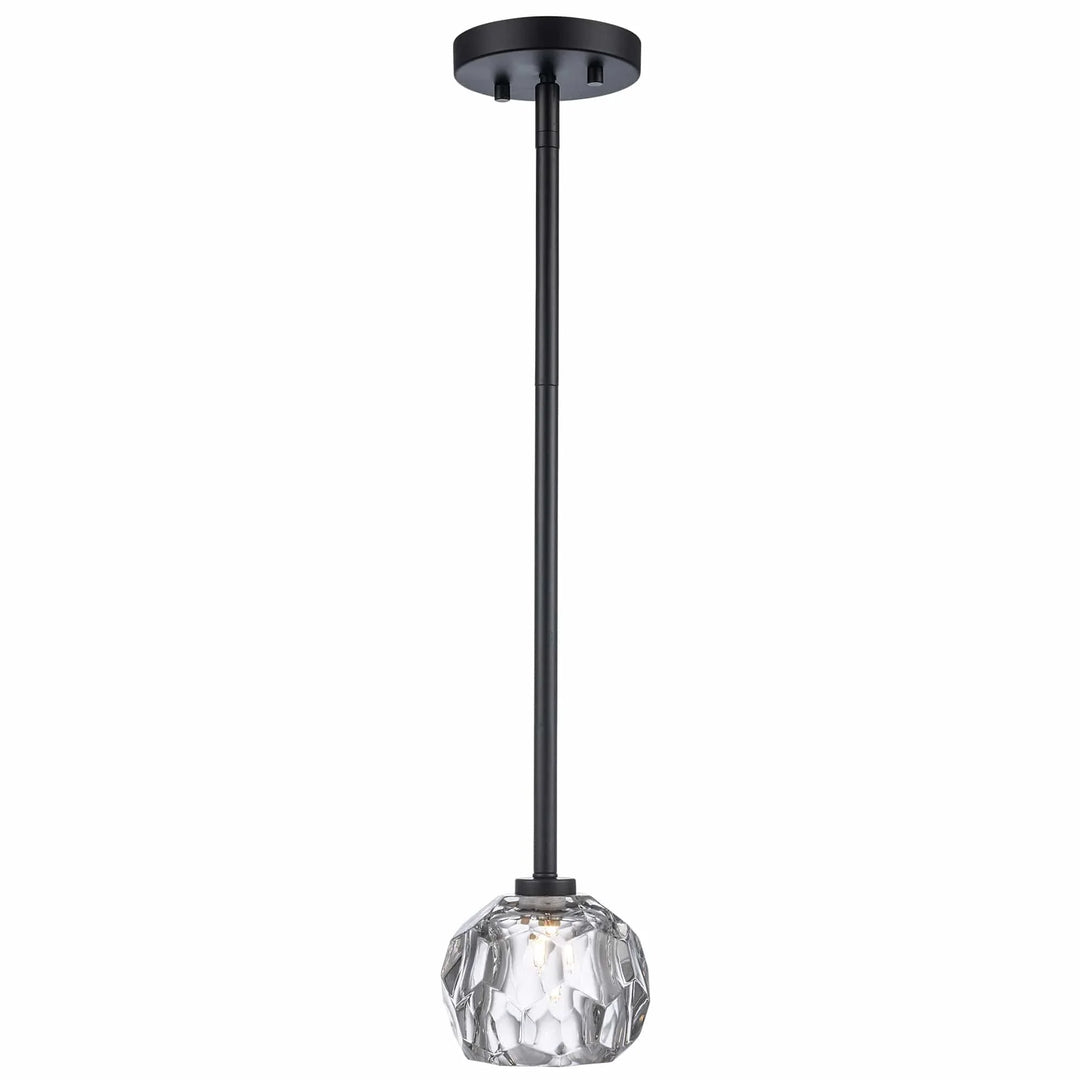 Semi-flush ceiling light with black metal rod and faceted crystal shade for modern interior lighting