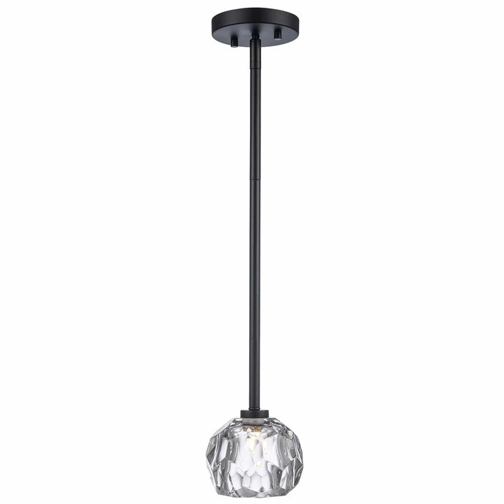 Semi-flush ceiling light with black metal rod and faceted crystal shade for modern interior lighting
