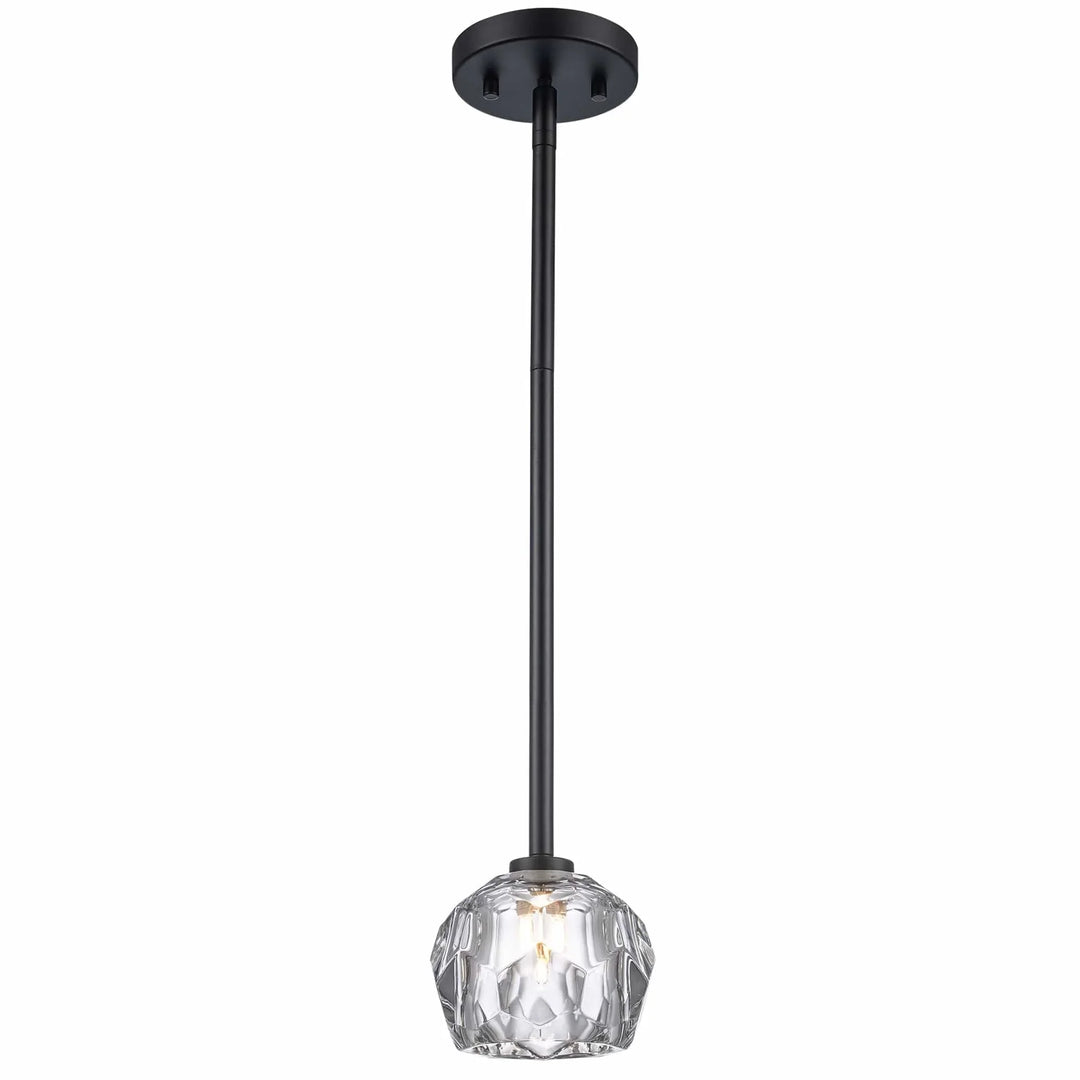 Semi-flush ceiling light with black rod and faceted crystal shade for modern interior lighting