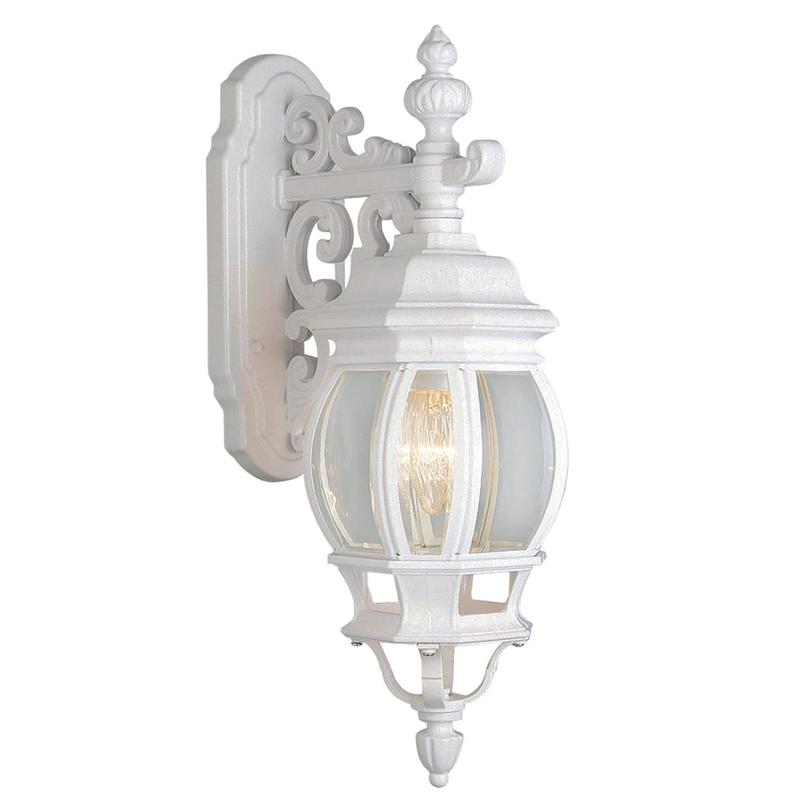 Trans Globe Francisco 1-Light Outdoor Beveled Glass Coach Wall Lantern - White
