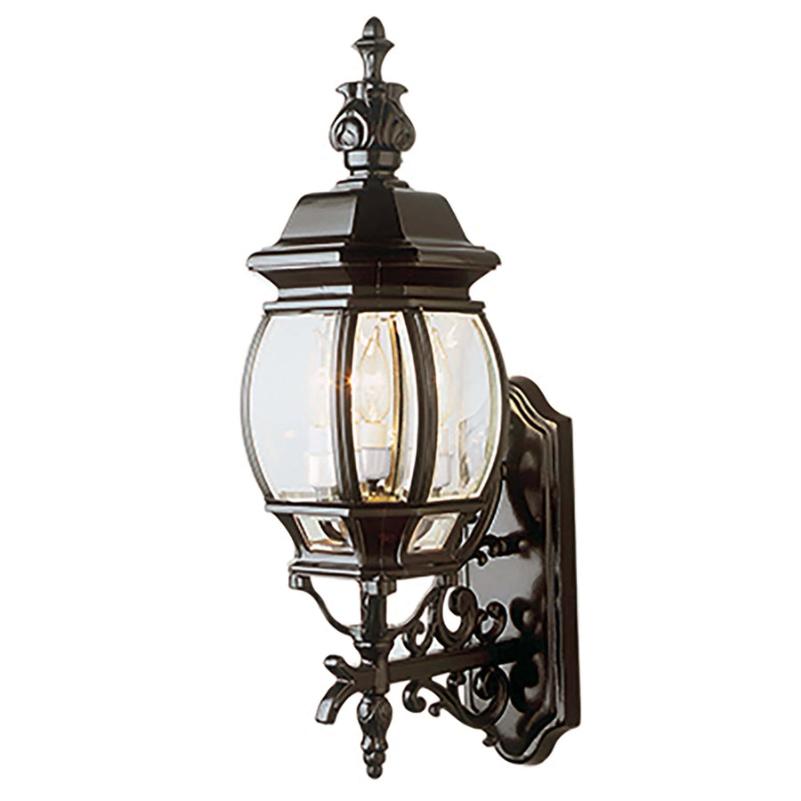 Trans Globe Francisco 3-Light Outdoor Beveled Glass Wrought Iron Style Wall Lantern - Black