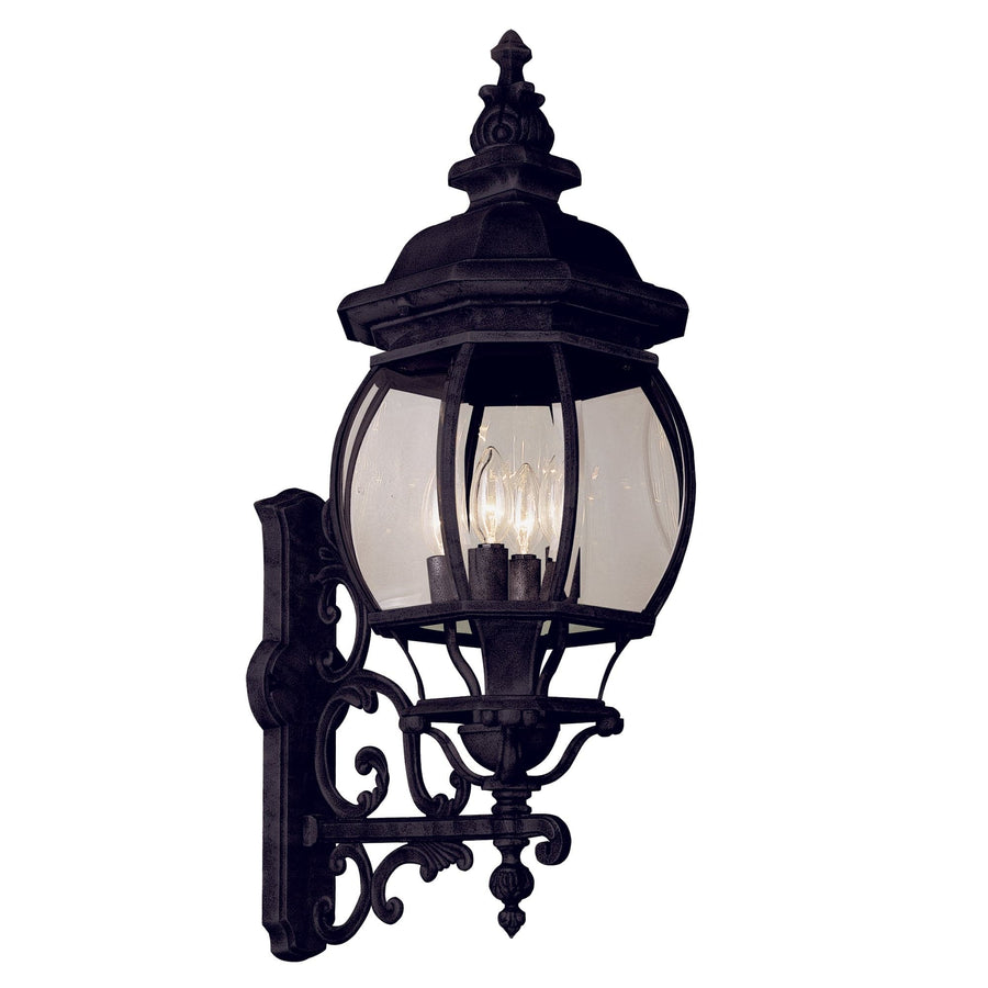 Trans Globe Francisco 4-Light Outdoor Beveled Glass Embellished Coach Wall Lantern - Black