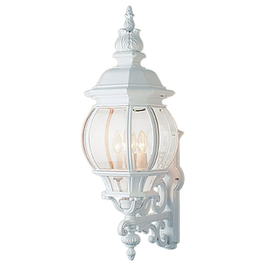 Trans Globe Francisco 4-Light Outdoor Beveled Glass Embellished Coach Wall Lantern - White