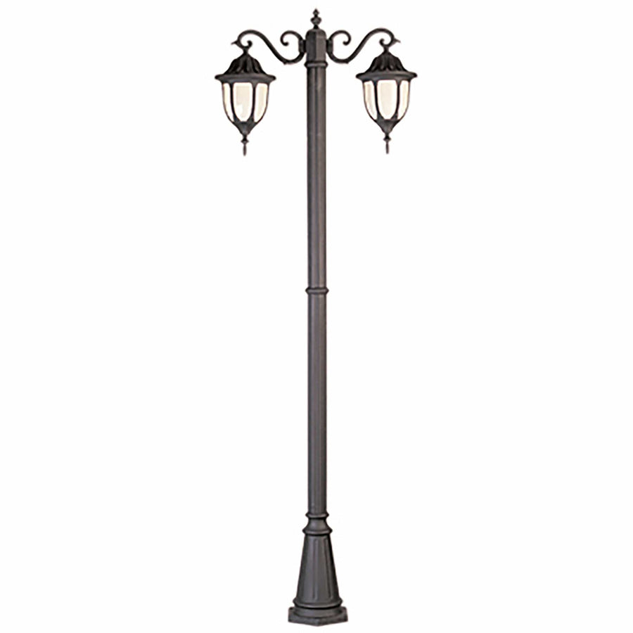 Trans Globe Hamilton 2-Light, 2-Shade, Opal Glass Traditional Complete Outdoor Lamp Post Set - Black
