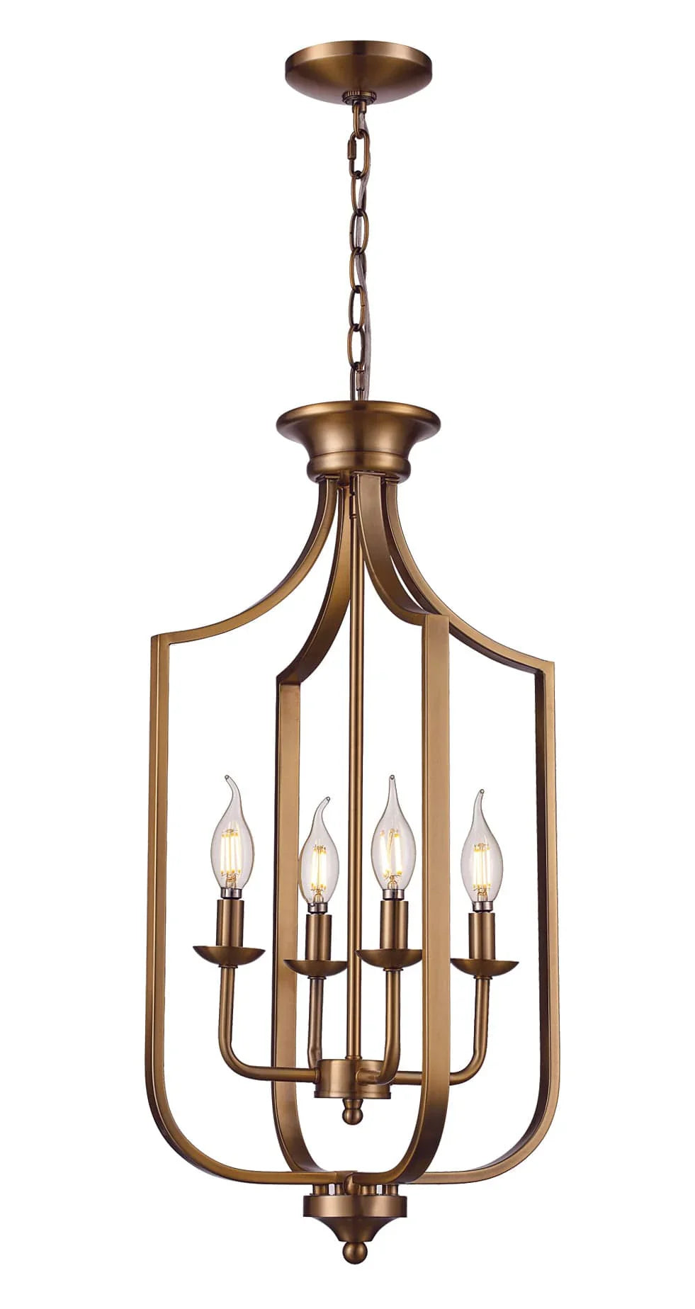 4-light antique gold cage chandelier pendant for dining room or entryway lighting