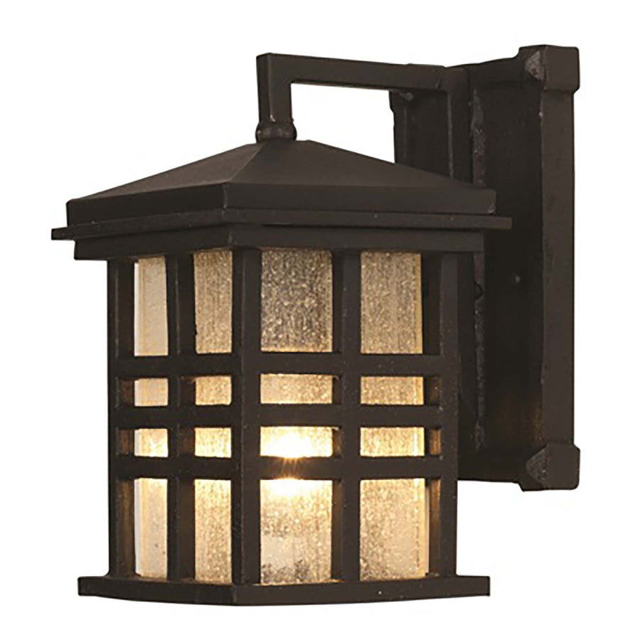 Trans Globe Huntington 1-Light Craftsman Inspired Seeded Glass Wall Lantern- Black