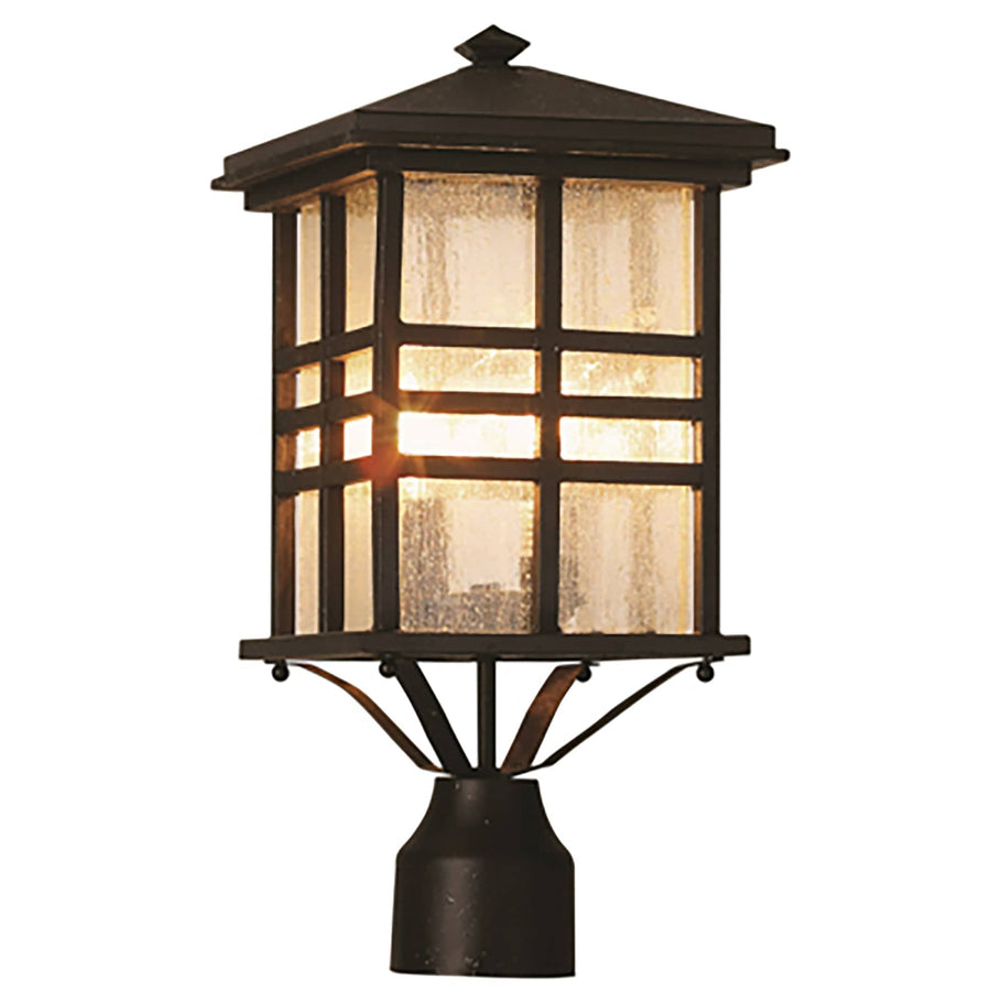 Trans Globe Huntington 2-Light Craftsman Inspired Seeded Glass Post Mount Lantern Head - Black