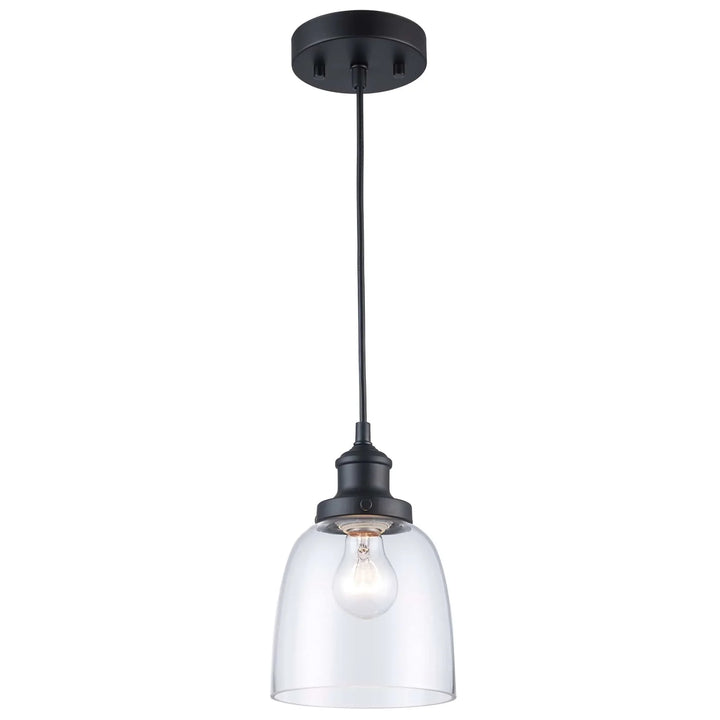 Pendant light with clear glass shade and exposed bulb for kitchen island or dining area lighting