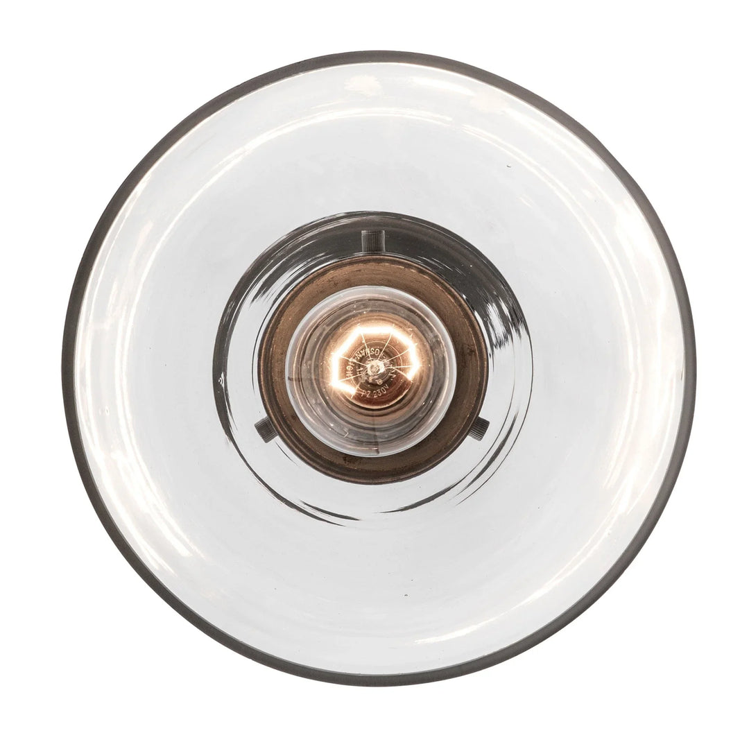 Mini pendant light with exposed Edison bulb and clear glass shade for modern interior lighting
