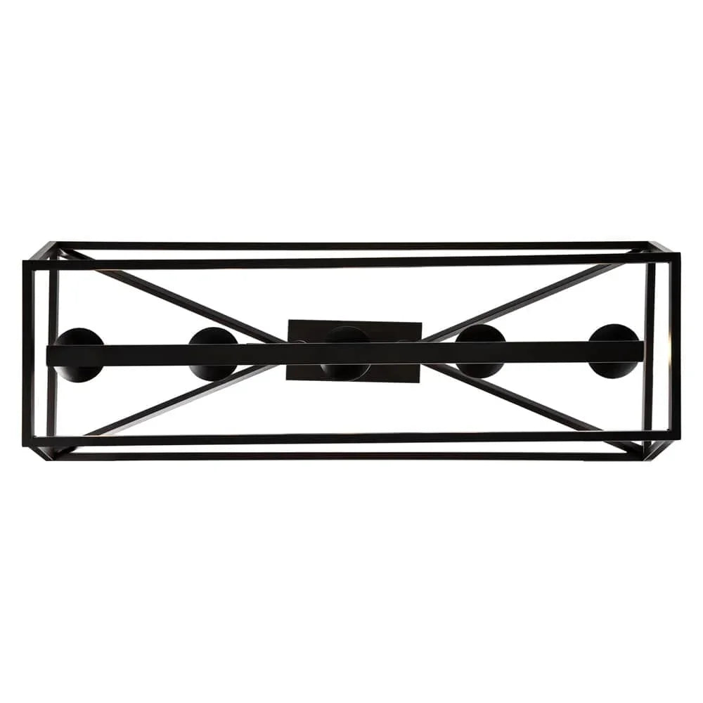 Pendant cage light fixture with rectangular black metal frame for modern interior lighting