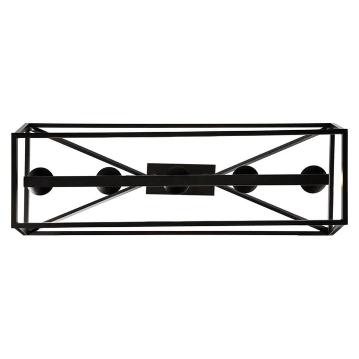 Pendant cage light fixture with rectangular black metal frame for modern interior lighting