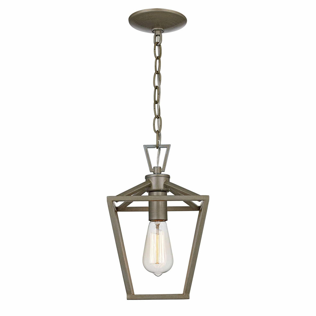 Pendant ceiling light fixture with exposed bulb and antique silver finish for kitchen or entryway lighting