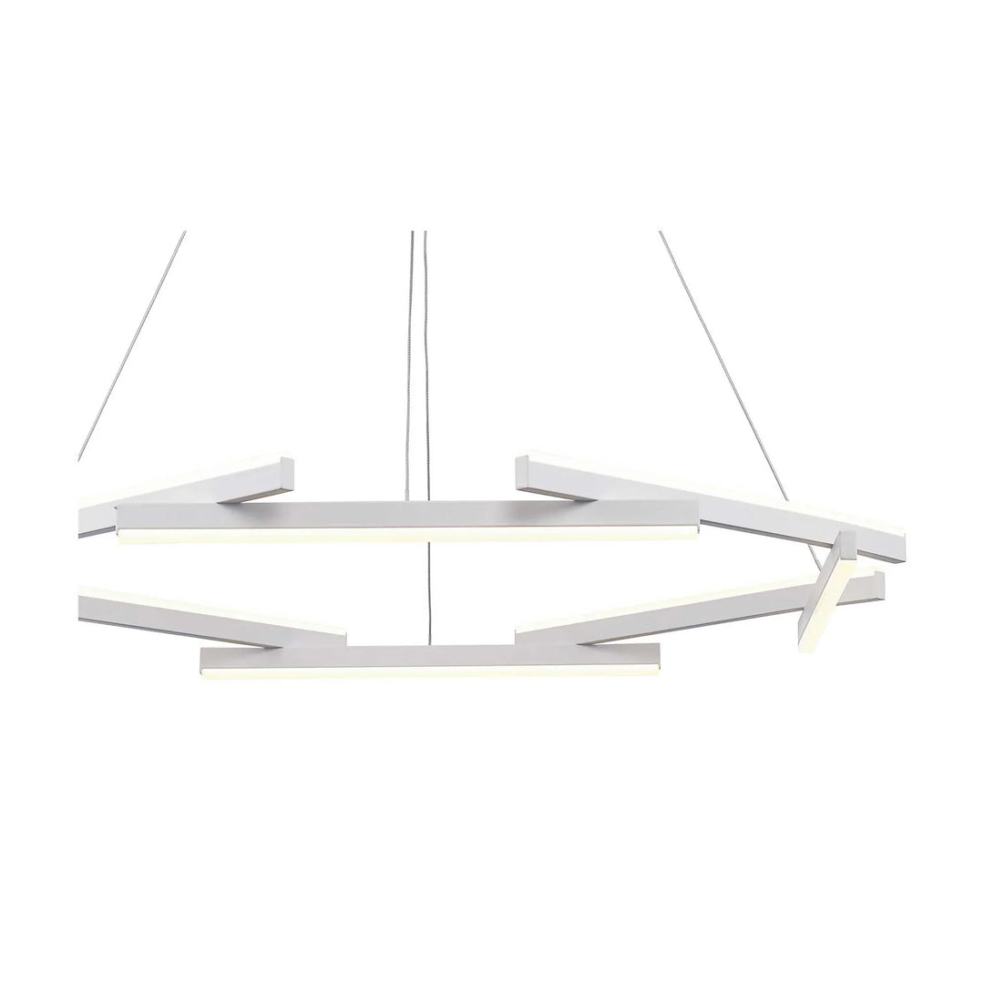 LED chandelier with modern geometric design in white finish for contemporary ceiling lighting