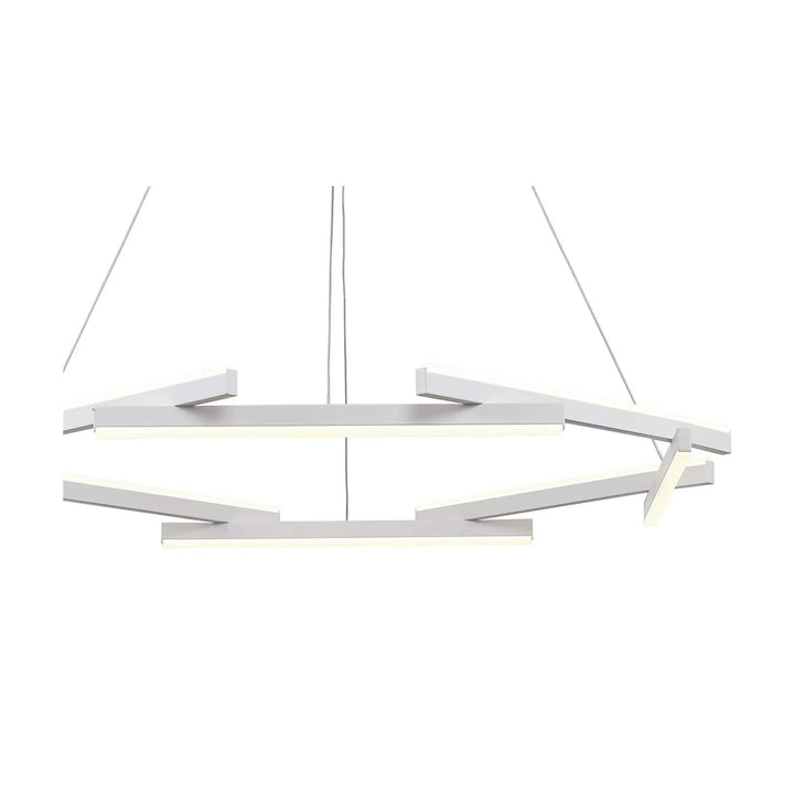 LED chandelier with modern geometric design in white finish for contemporary ceiling lighting