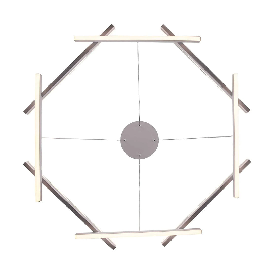 LED chandelier with six geometric arms in white finish for modern architectural lighting
