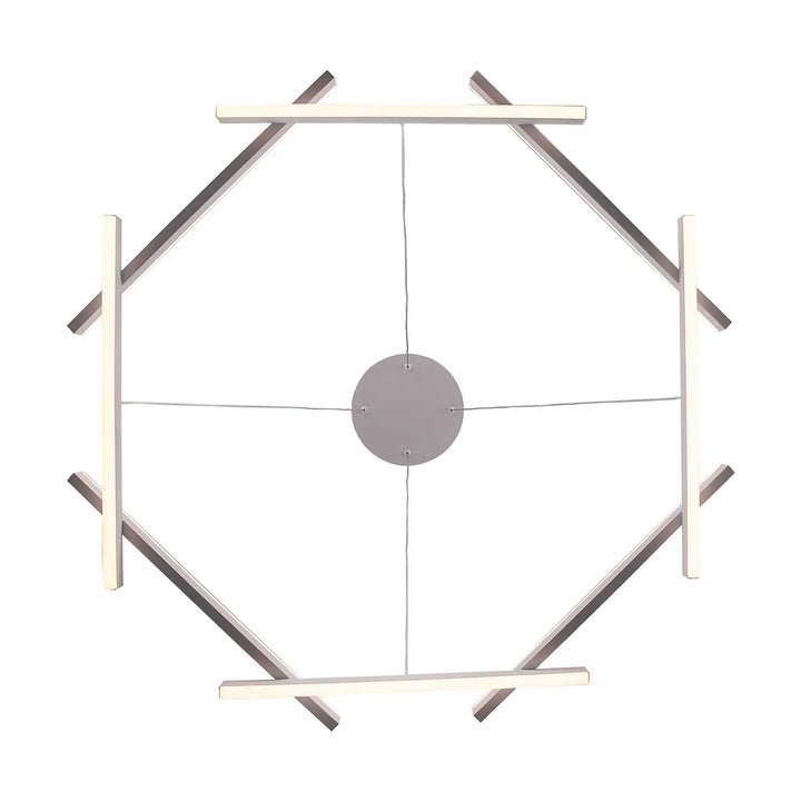 LED chandelier with six geometric arms in white finish for modern architectural lighting