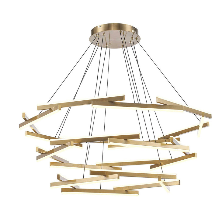 LED chandelier with 24 gold rods in modern spiral design for residential or commercial lighting