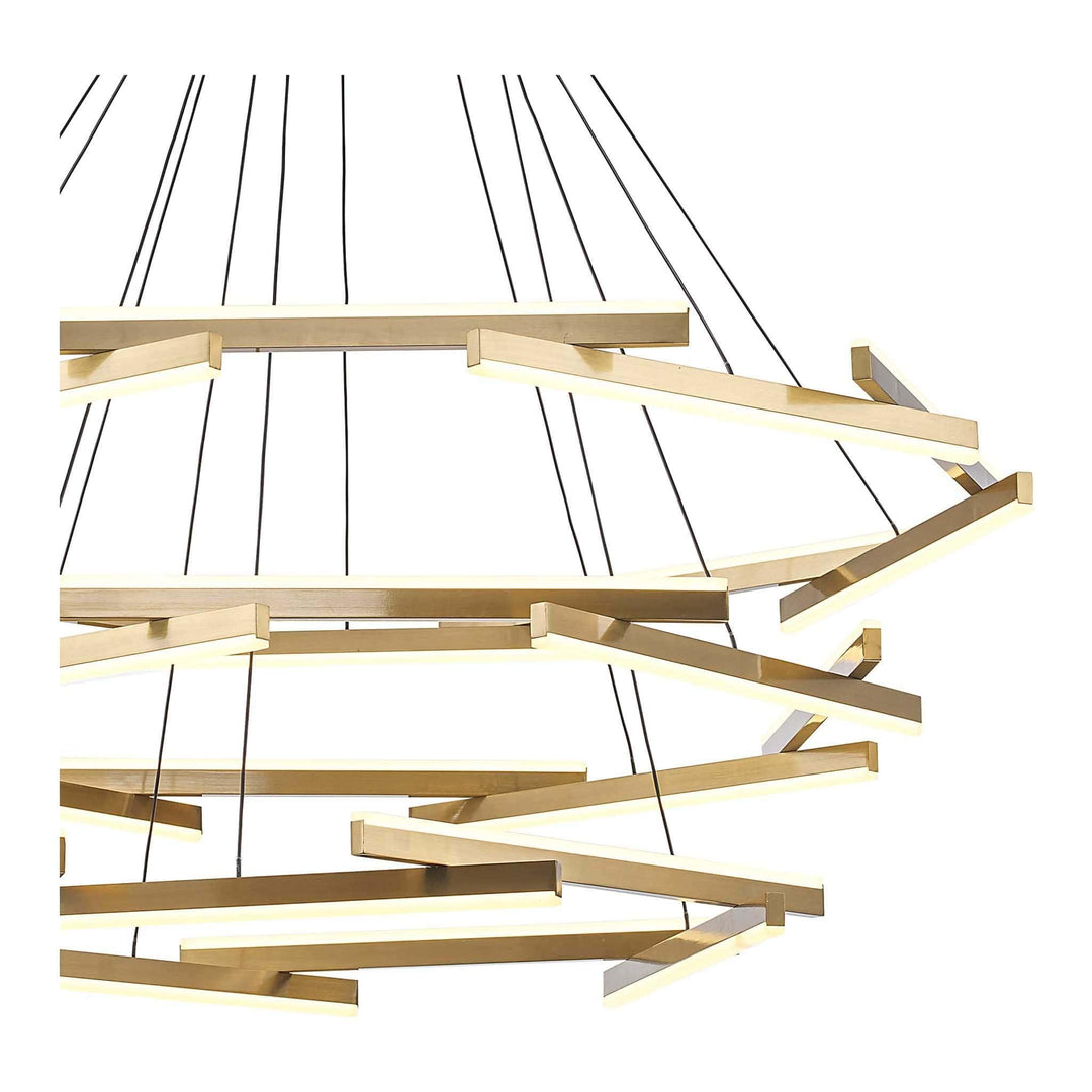 LED chandelier with 24 modern gold rods, suspended for contemporary commercial lighting