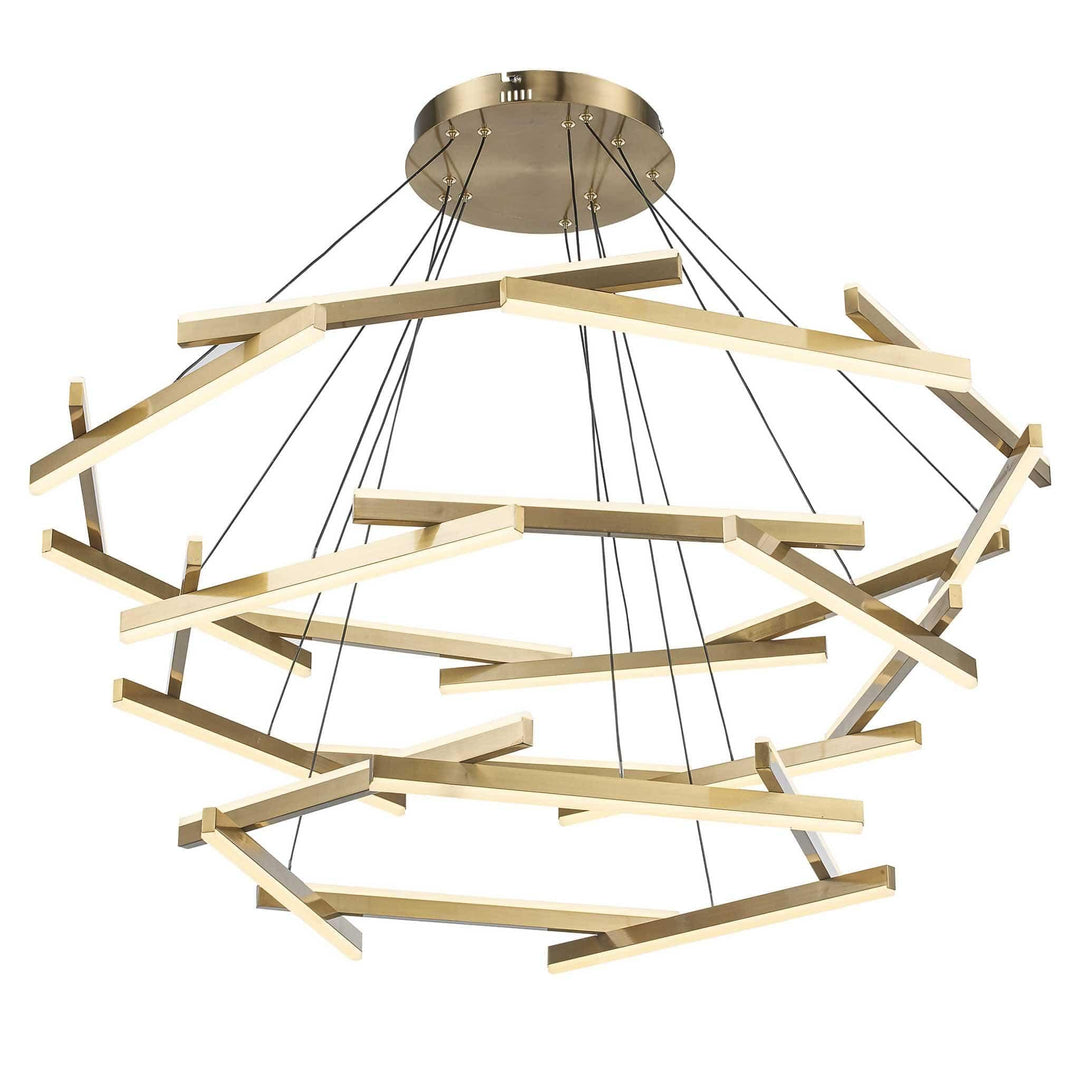 LED chandelier with 24 gold rods arranged in a modern geometric design for living room lighting