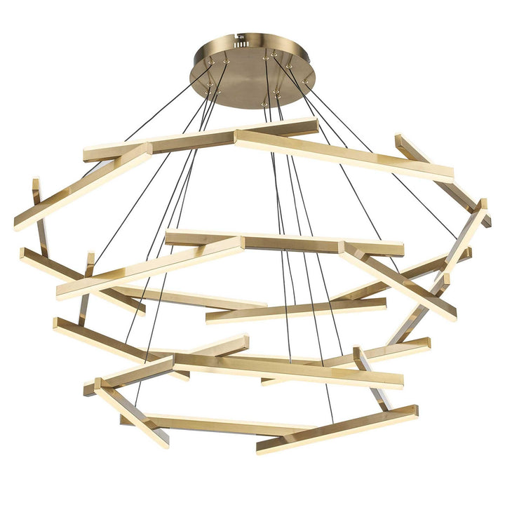 LED chandelier with 24 gold rods arranged in a modern geometric design for living room lighting