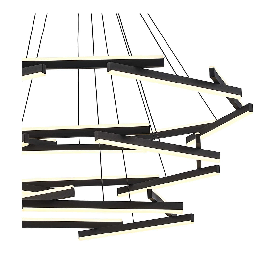 LED chandelier with 24 black rods for modern architectural and commercial lighting applications
