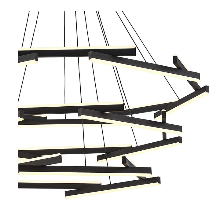 LED chandelier with 24 black rods for modern architectural and commercial lighting applications