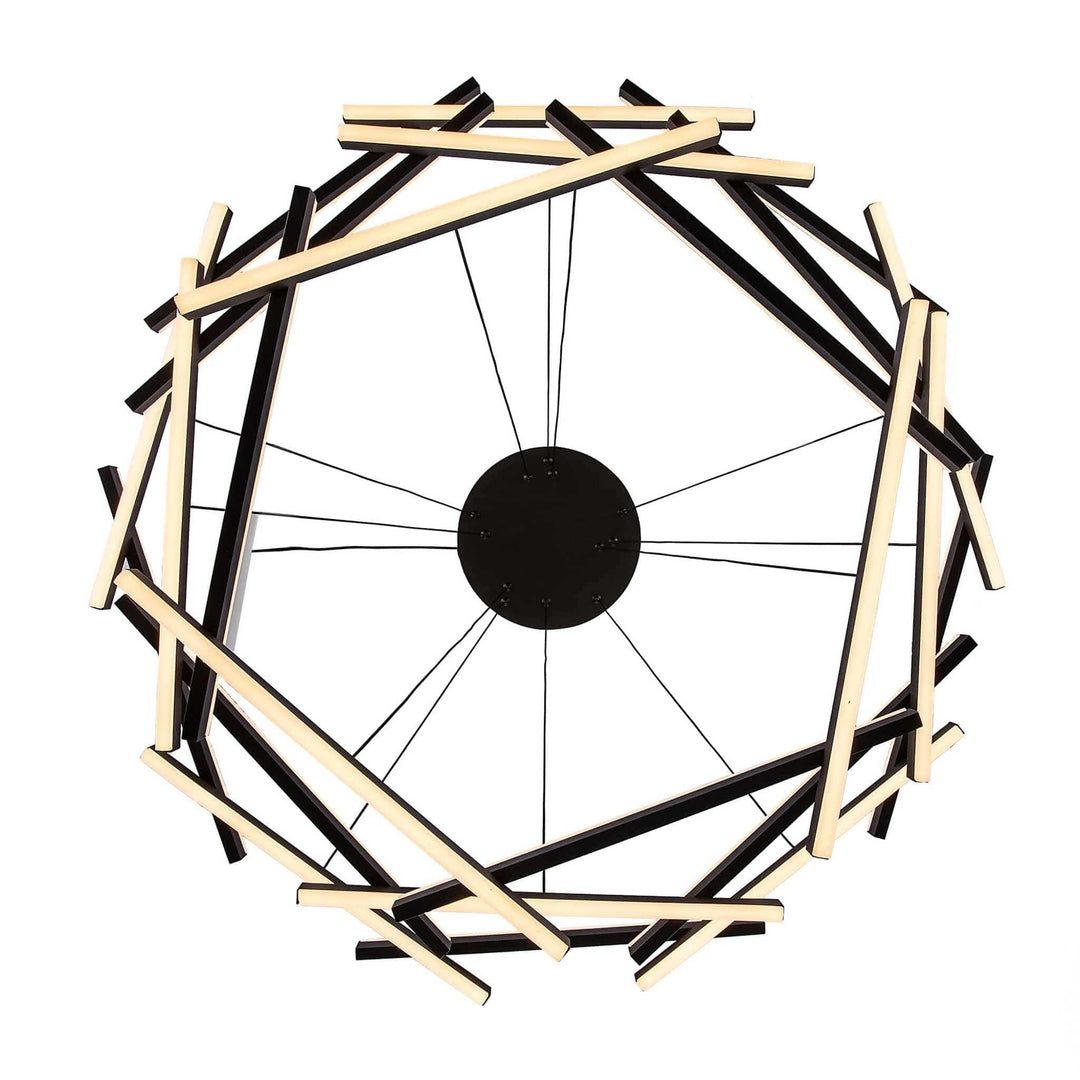LED chandelier with 24 black rods, modern geometric design for residential or commercial lighting
