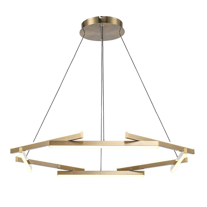 LED chandelier with eight modern gold rods for contemporary living room or dining room lighting