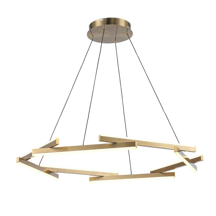 Modern LED chandelier with eight gold rods for contemporary dining or living room lighting