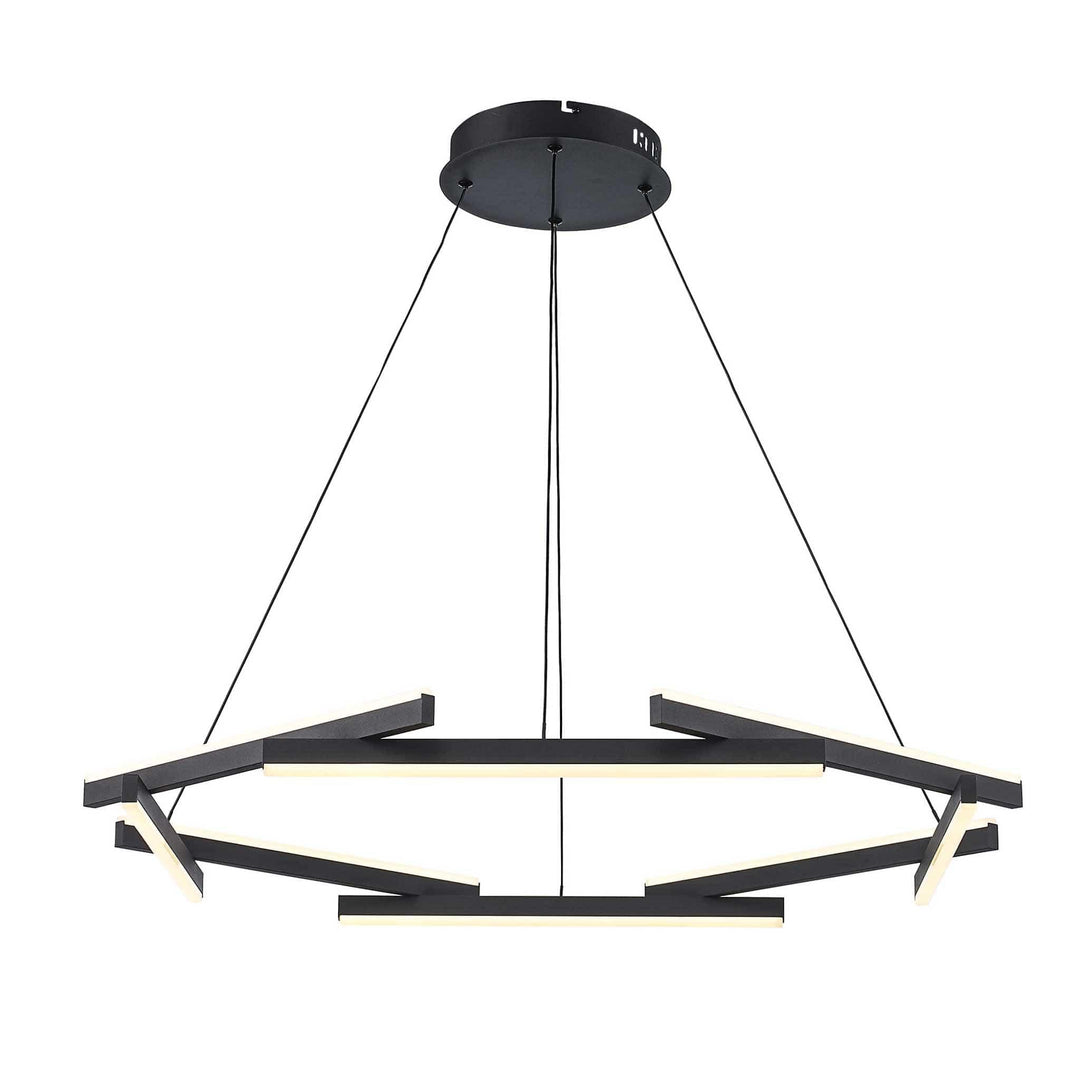 Modern LED chandelier with 8 black rods, suspended ceiling light for residential dining room