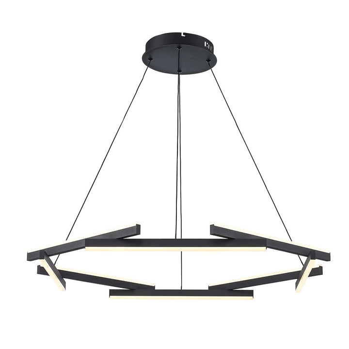 Modern LED chandelier with 8 black rods, suspended ceiling light for residential dining room