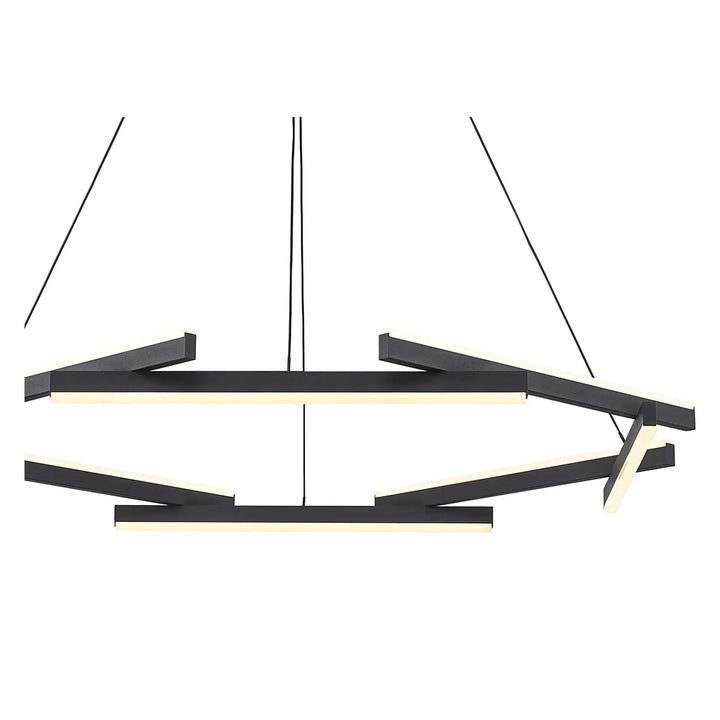 LED chandelier with modern black rods ideal for contemporary dining room or commercial lighting