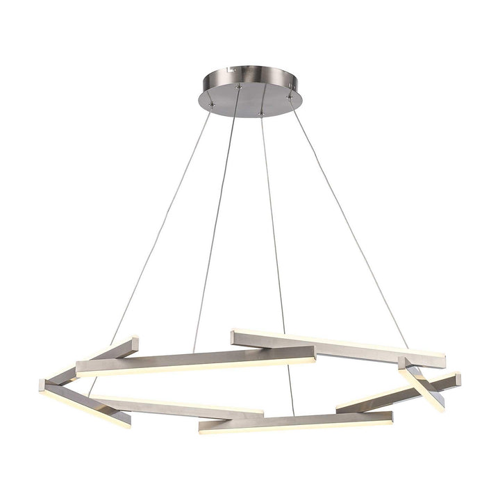 LED chandelier with 8 brushed nickel rods, modern design, ideal for dining room or foyer lighting