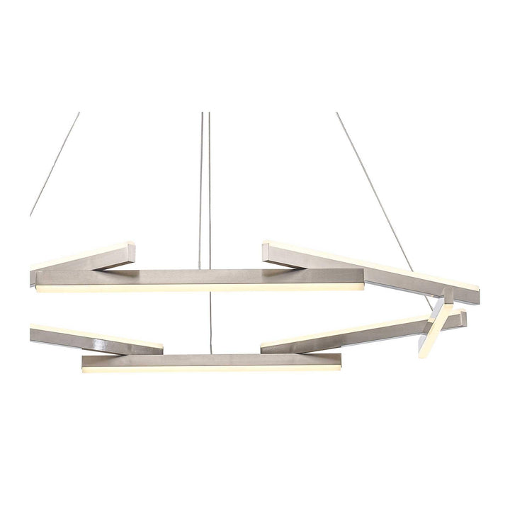 LED chandelier with eight modern brushed nickel rods for contemporary dining or living room lighting