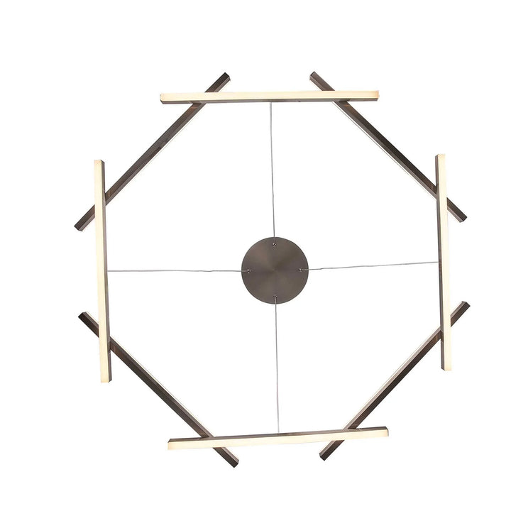 Modern LED chandelier with 8 brushed nickel rods, ideal for living room or dining area ambient lighting
