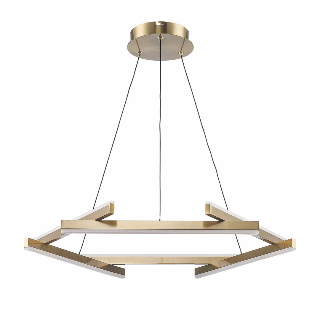 LED modern chandelier in antique gold with geometric design for contemporary living room lighting