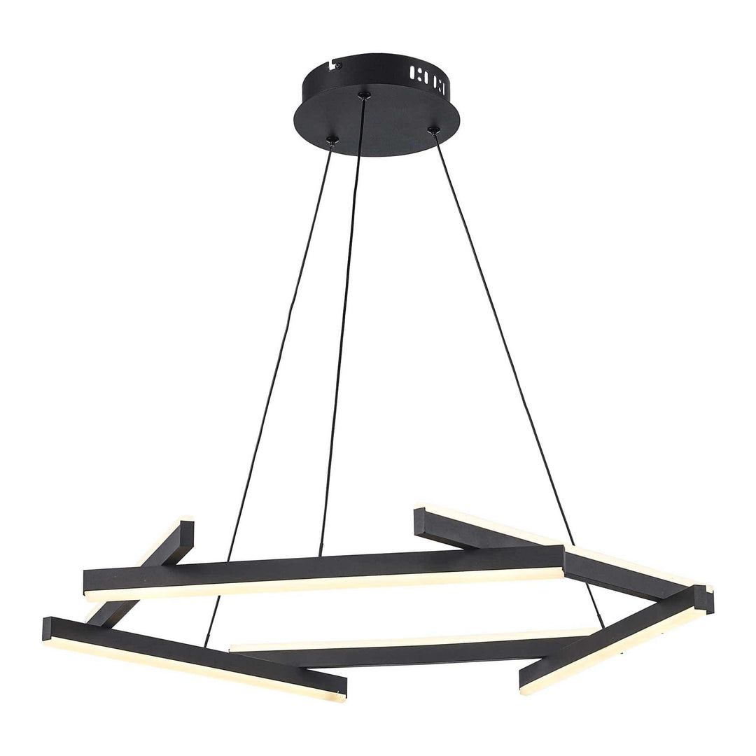 LED modern chandelier with geometric black frame suspended for contemporary interior lighting