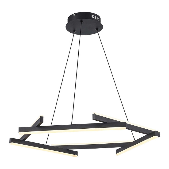 LED modern chandelier with geometric black frame suspended for contemporary interior lighting