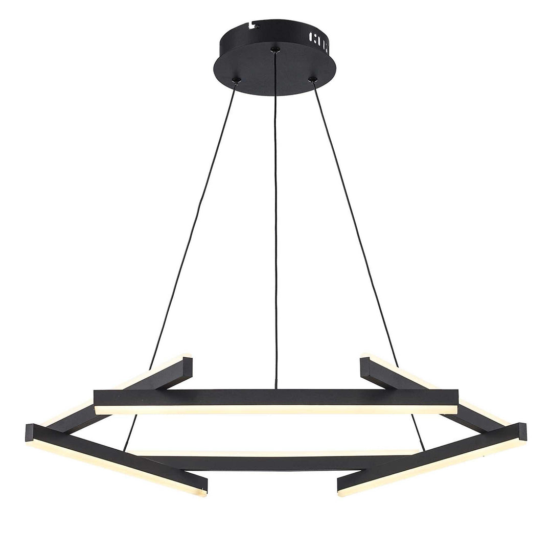 LED modern chandelier in black geometric design for contemporary dining or living room lighting