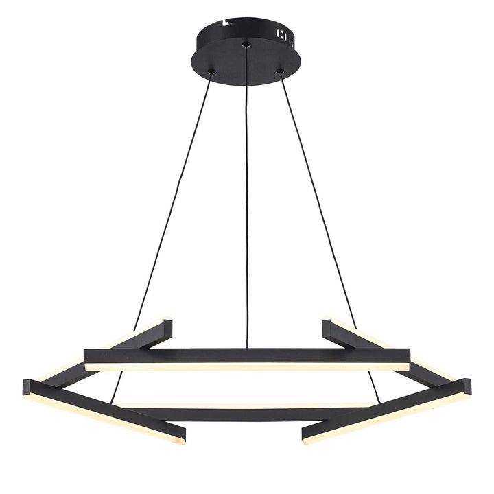 LED modern chandelier in black geometric design for contemporary dining or living room lighting