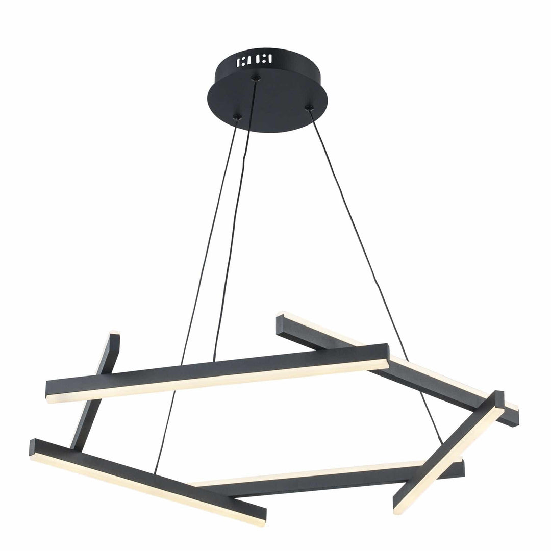 LED modern chandelier with black geometric design for contemporary dining or living room lighting