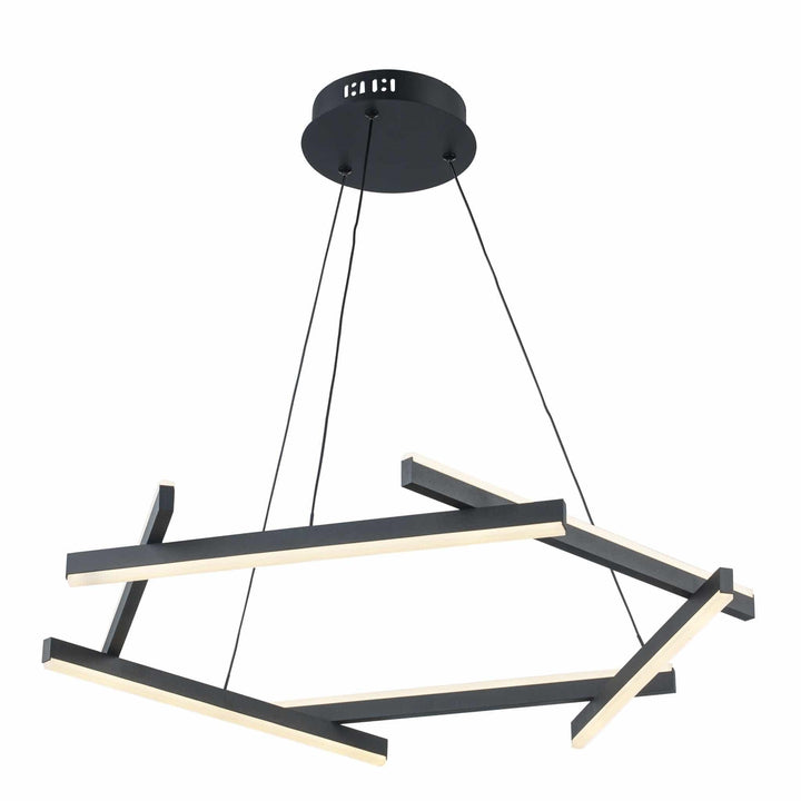 LED modern chandelier with black geometric design for contemporary dining or living room lighting
