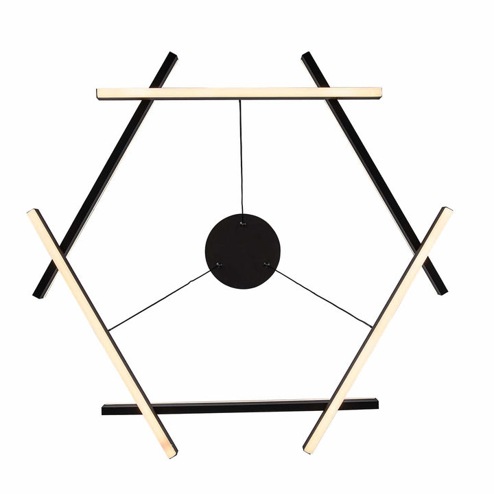 LED modern chandelier with black hexagonal frame for contemporary living room lighting