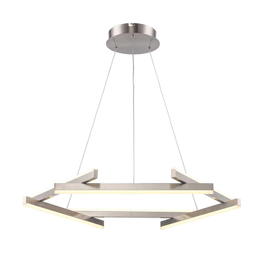 LED chandelier with brushed nickel finish, ideal for modern dining room or living space lighting