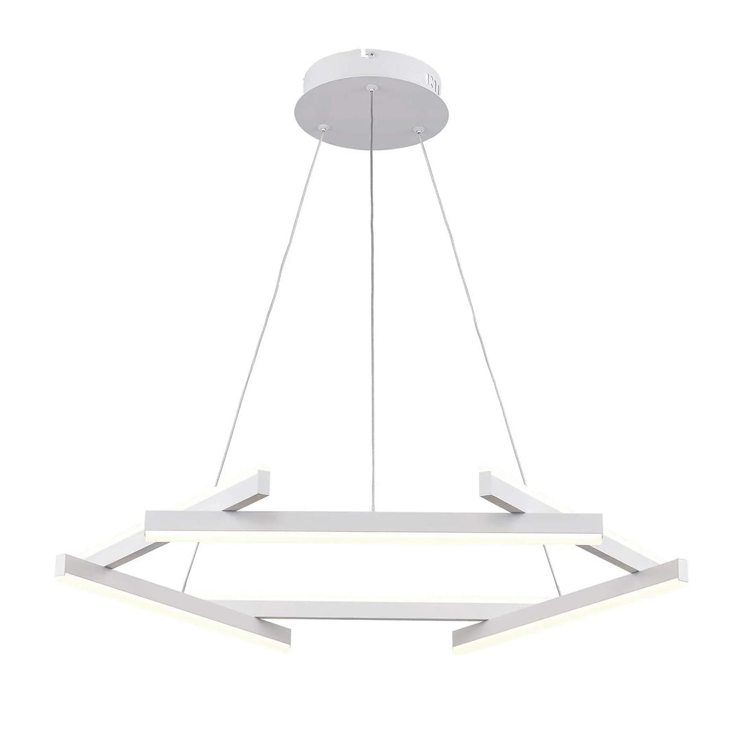 LED modern chandelier with geometric white frame for contemporary living room or dining lighting