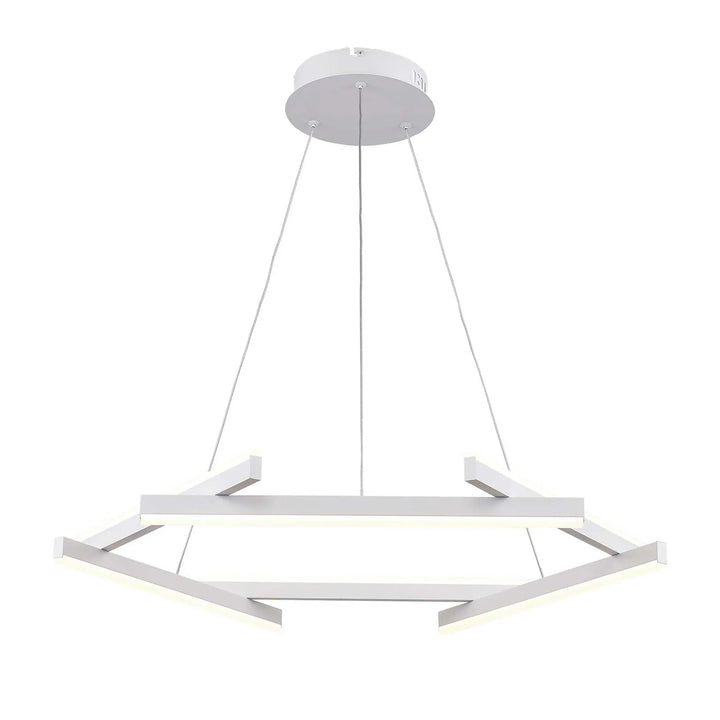 LED modern chandelier with geometric white frame for contemporary living room or dining lighting