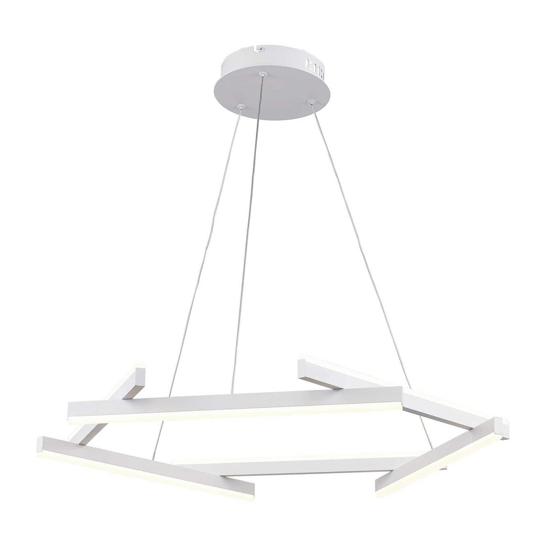 LED modern chandelier with geometric white bars, ideal for contemporary home or office lighting