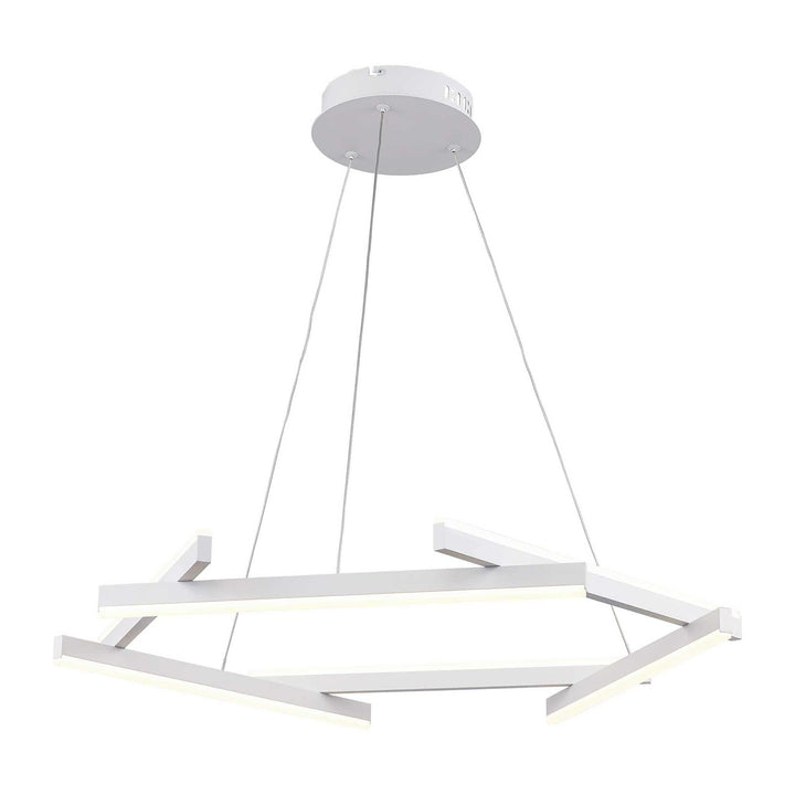 LED modern chandelier with geometric white bars, ideal for contemporary home or office lighting