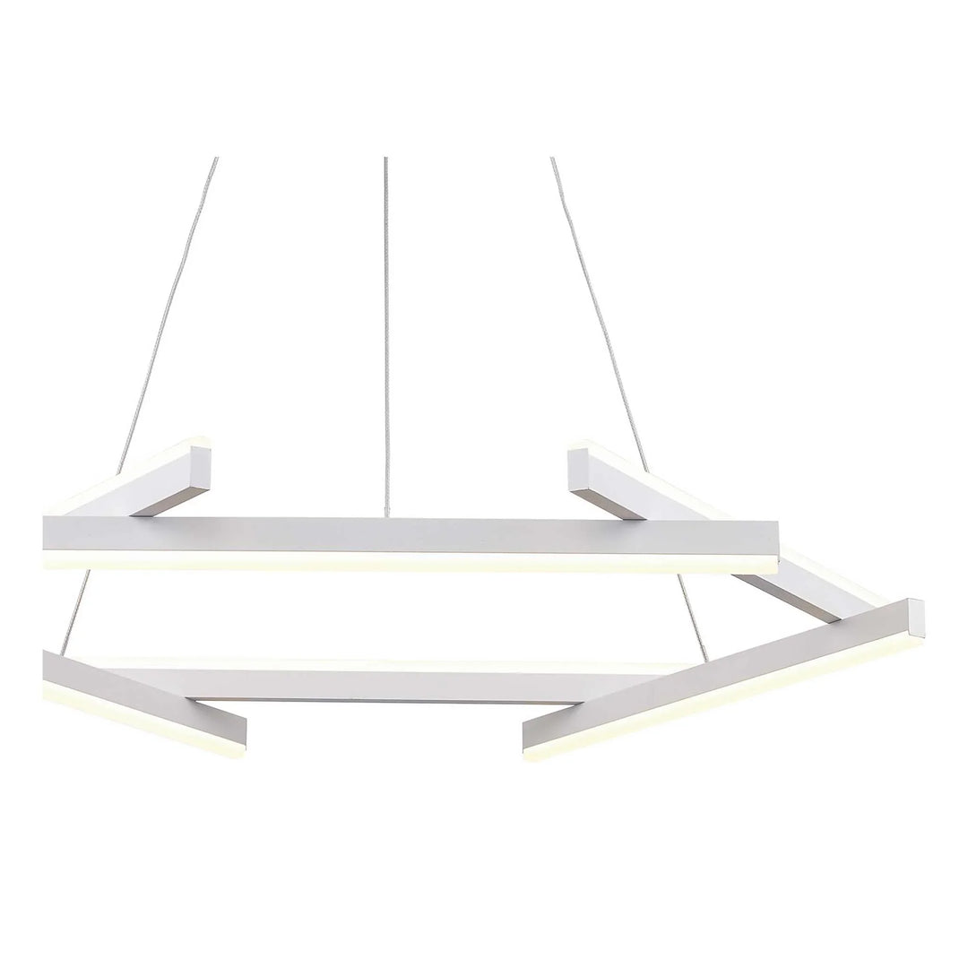 LED modern chandelier with white geometric bars for contemporary living room or dining lighting
