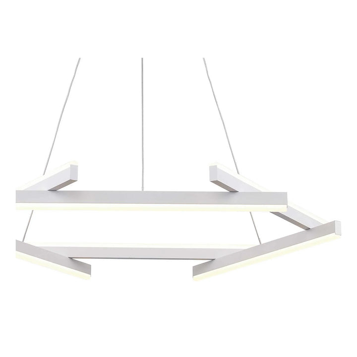 LED modern chandelier with white geometric bars for contemporary living room or dining lighting